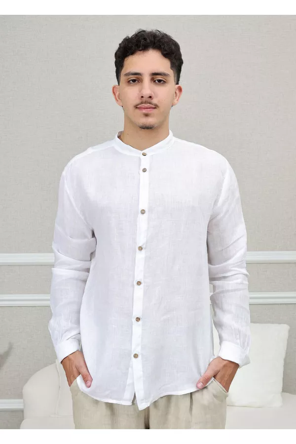 Camisa Masculina Enrico Linho Italiano Branca - Loja Linho Italiano