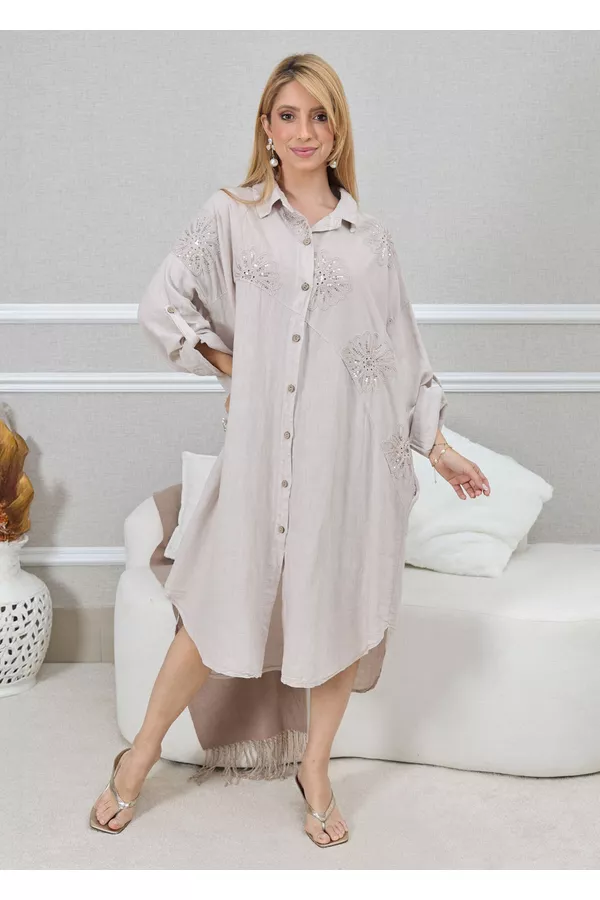 CHEMISE KÁTIA BEGE - Loja Linho Italiano