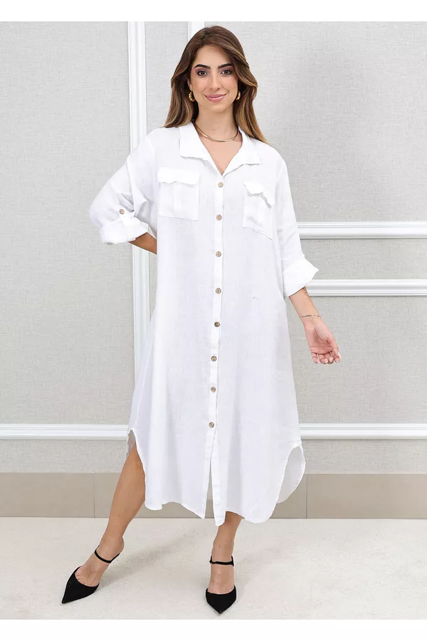 CHEMISE MIRELA BRANCO - Loja Linho Italiano