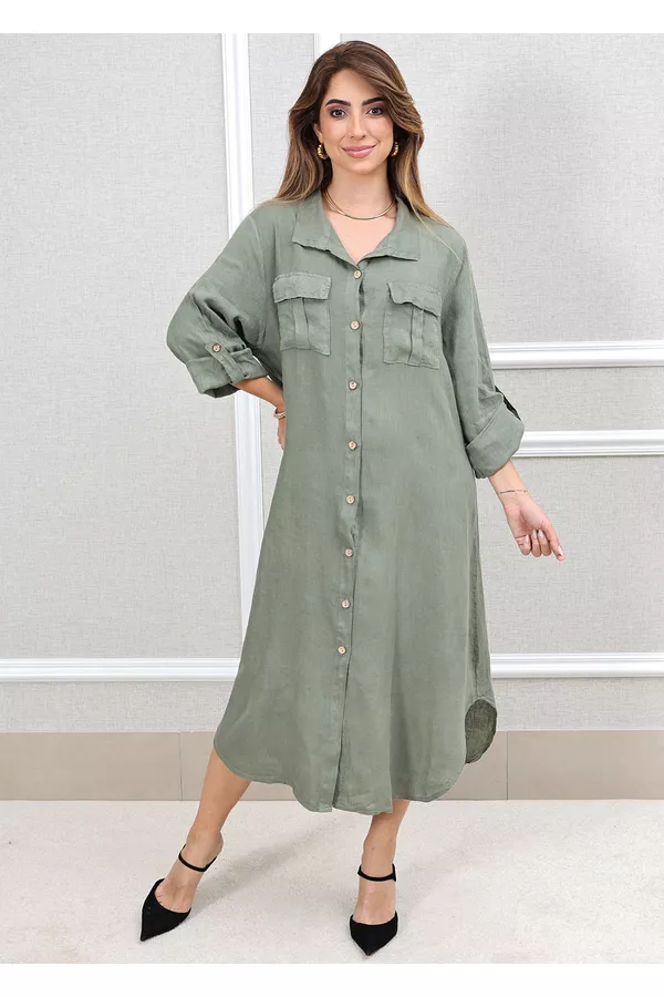 CHEMISE MIRELA MILITAR - Loja Linho Italiano