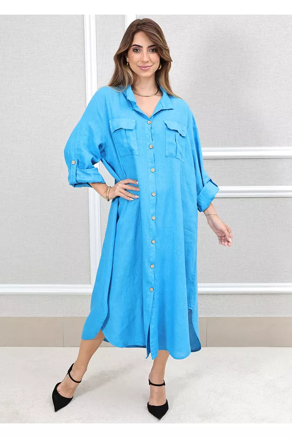 CHEMISE MIRELA AZUL CELESTE - Loja Linho Italiano