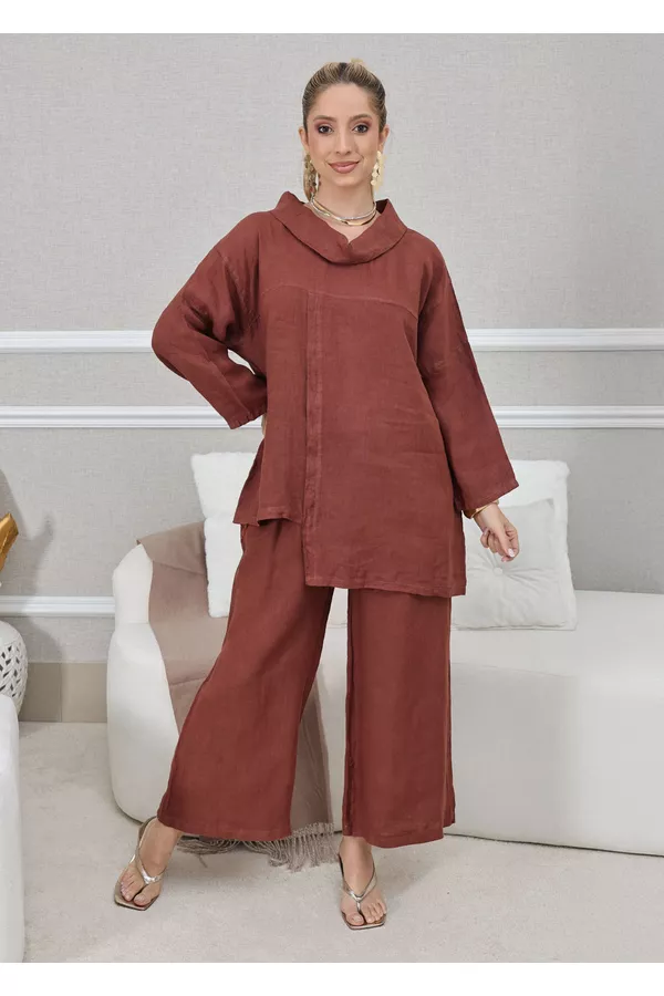 CONJUNTO ELIENE MARROM - Loja Linho Italiano