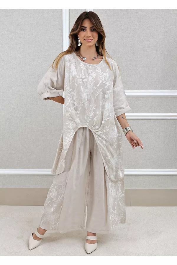 CONJUNTO ALINE BEGE - Loja Linho Italiano