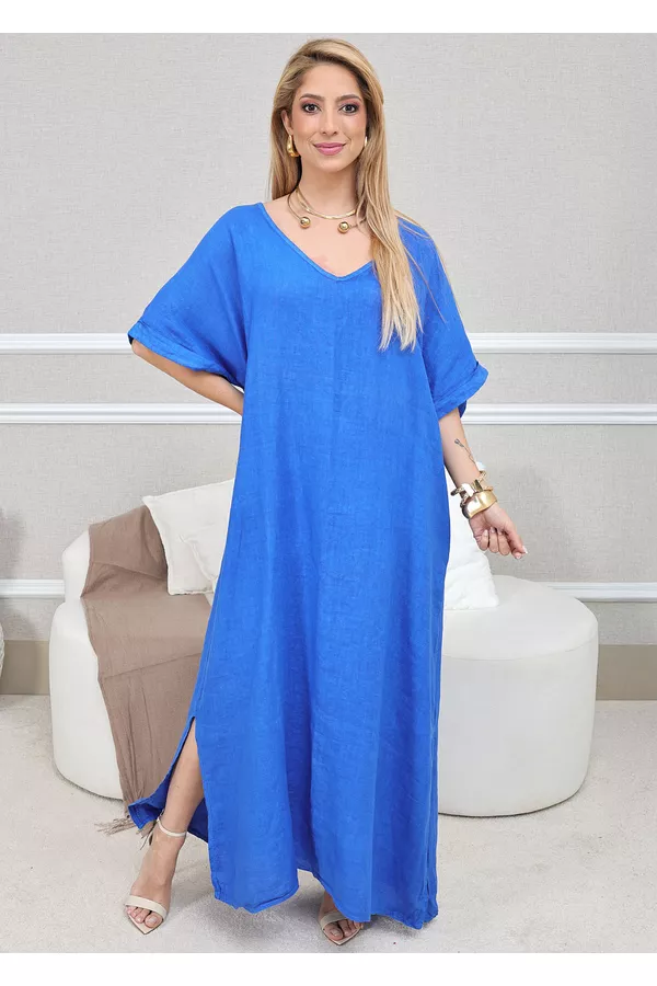 TÚNICA SILVANA AZUL ROYAL - Loja Linho Italiano