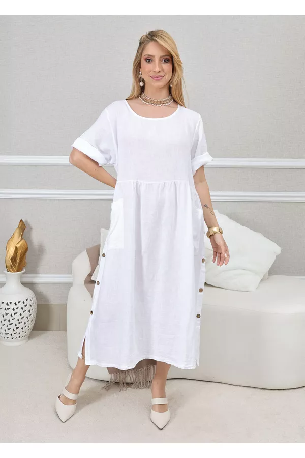 VESTIDO CARMEN BRANCO - Loja Linho Italiano