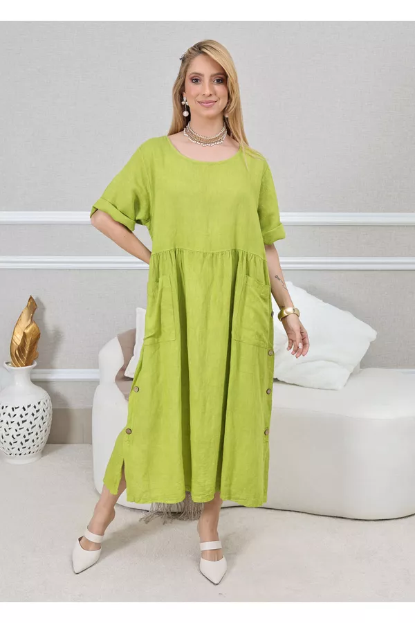 VESTIDO CARMEN PISTACHE - Loja Linho Italiano