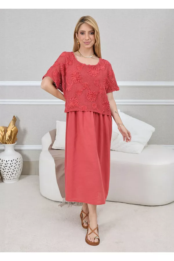 VESTIDO KEMILY TELHA - Loja Linho Italiano