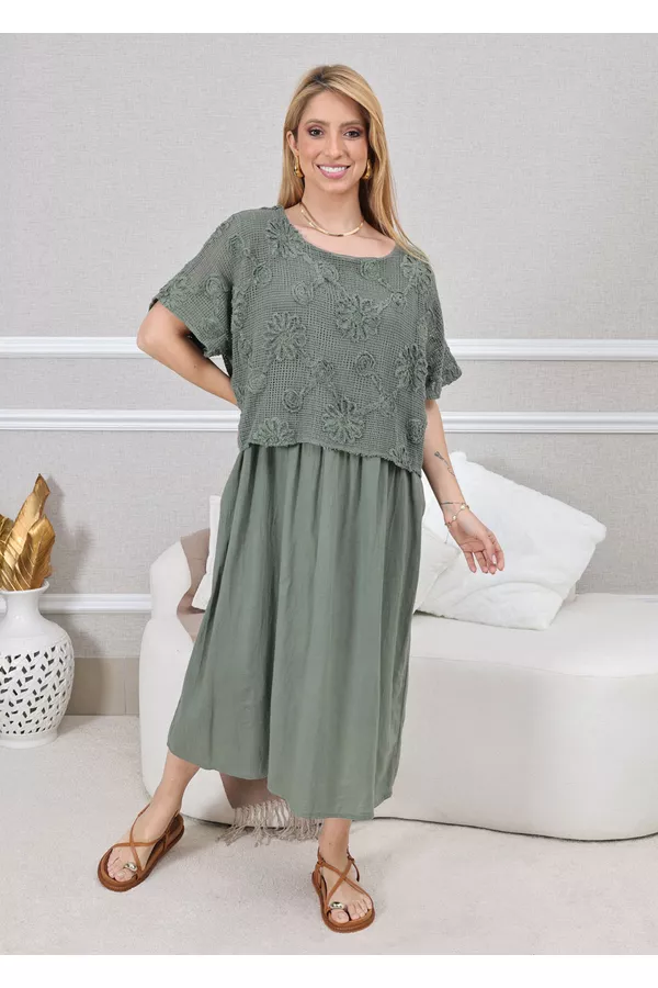 VESTIDO KEMILY MILITAR - Loja Linho Italiano