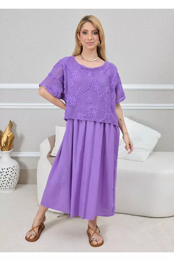 VESTIDO KEMILY ROXO - Loja Linho Italiano