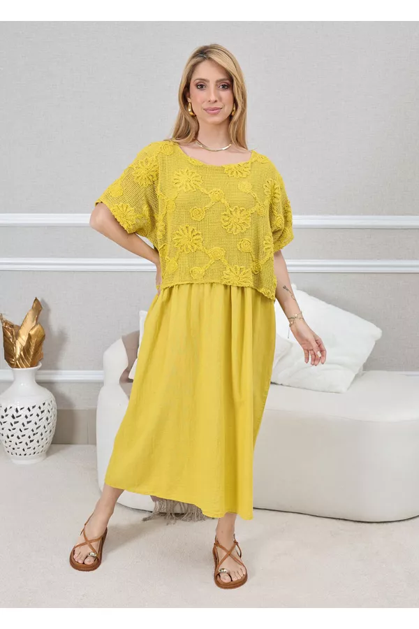 VESTIDO KEMILY MOSTARDA - Loja Linho Italiano