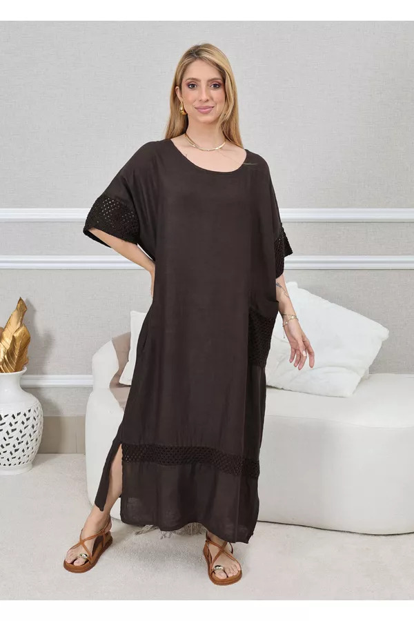 VESTIDO EVELIN MARROM - Loja Linho Italiano
