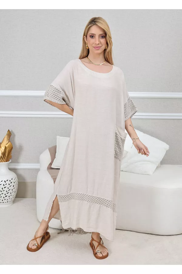 VESTIDO EVELIN BEGE - Loja Linho Italiano