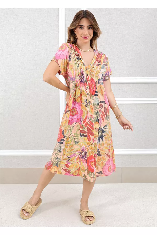 VESTIDO EVELINE PESSEGO - Loja Linho Italiano