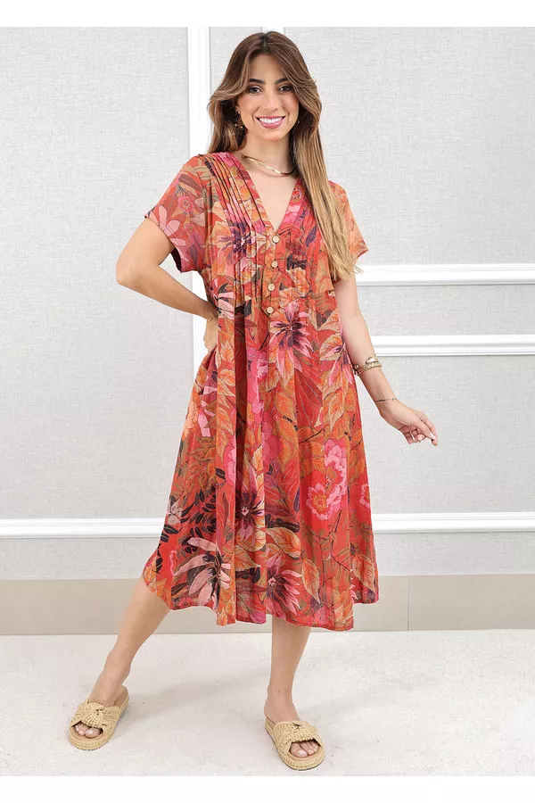 VESTIDO EVELINE TELHA - Loja Linho Italiano