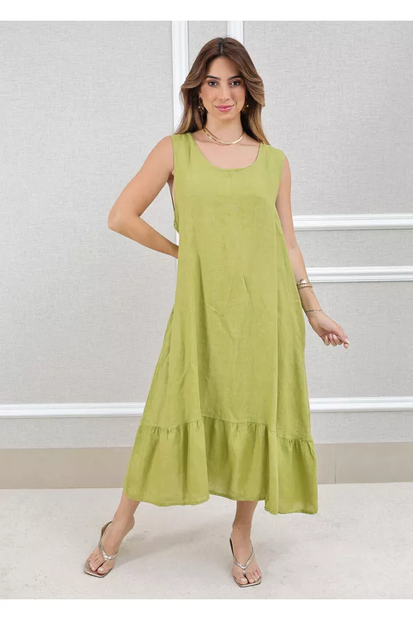 Vestido Malu Pistache - Loja Linho Italiano