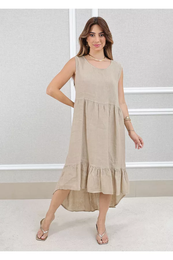 VESTIDO JOICE BEGE - Loja Linho Italiano