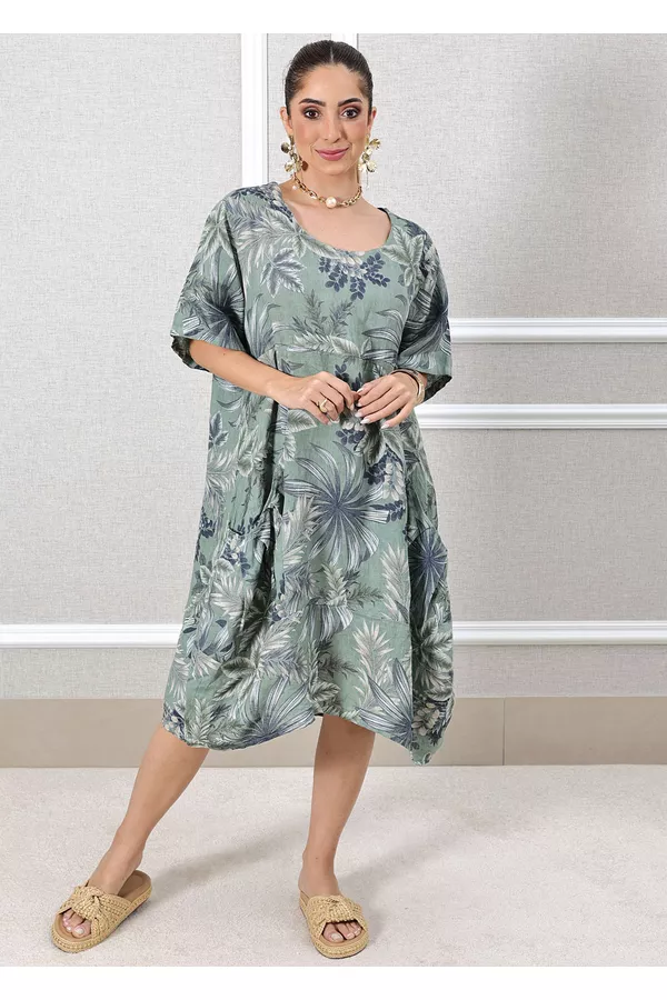 VESTIDO VERÔNICA VERDE MILITAR - Loja Linho Italiano