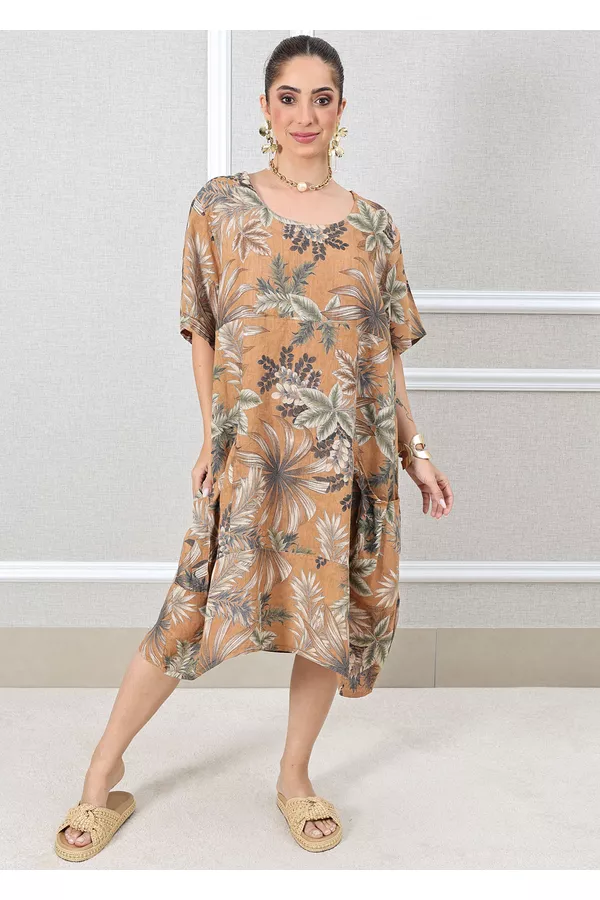 VESTIDO VERÔNICA CARAMELO - Loja Linho Italiano