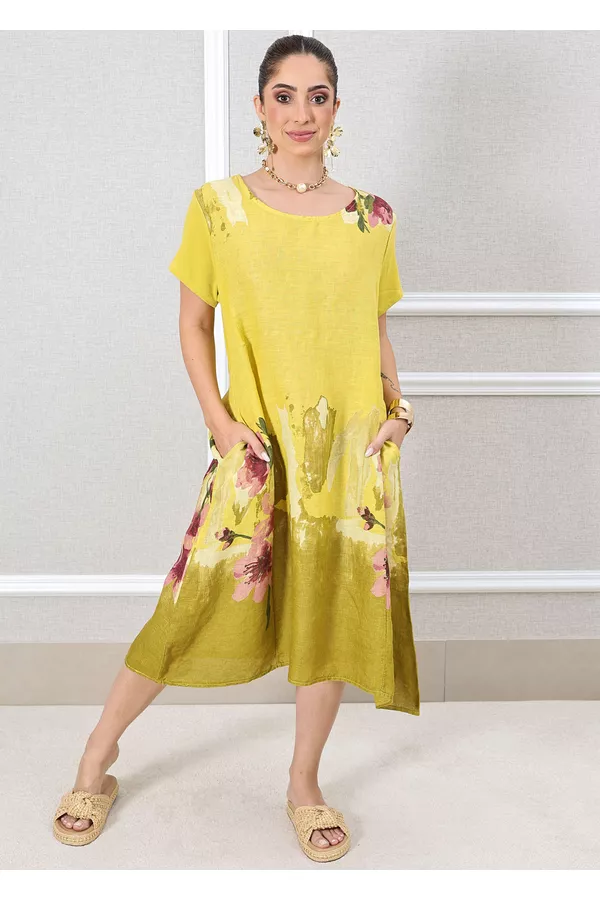 VESTIDO GIOVANA MOSTARDA - Loja Linho Italiano