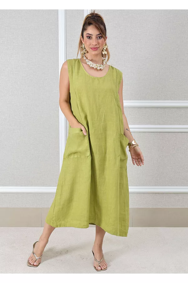 VESTIDO FRANCINE PISTACHE - Loja Linho Italiano