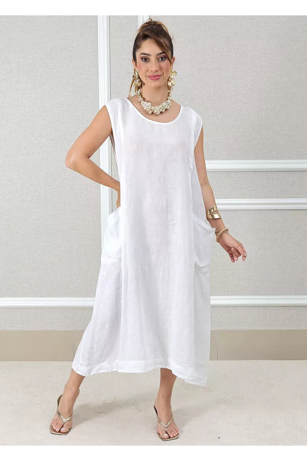 VESTIDO FRANCINE BRANCO - Loja Linho Italiano