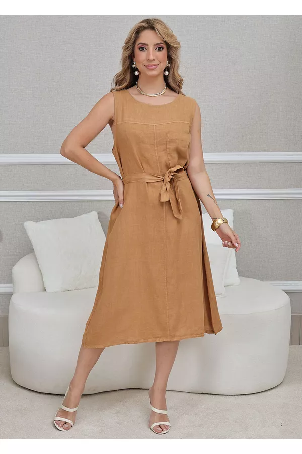 VESTIDO JOSEANE CARAMELO - Loja Linho Italiano