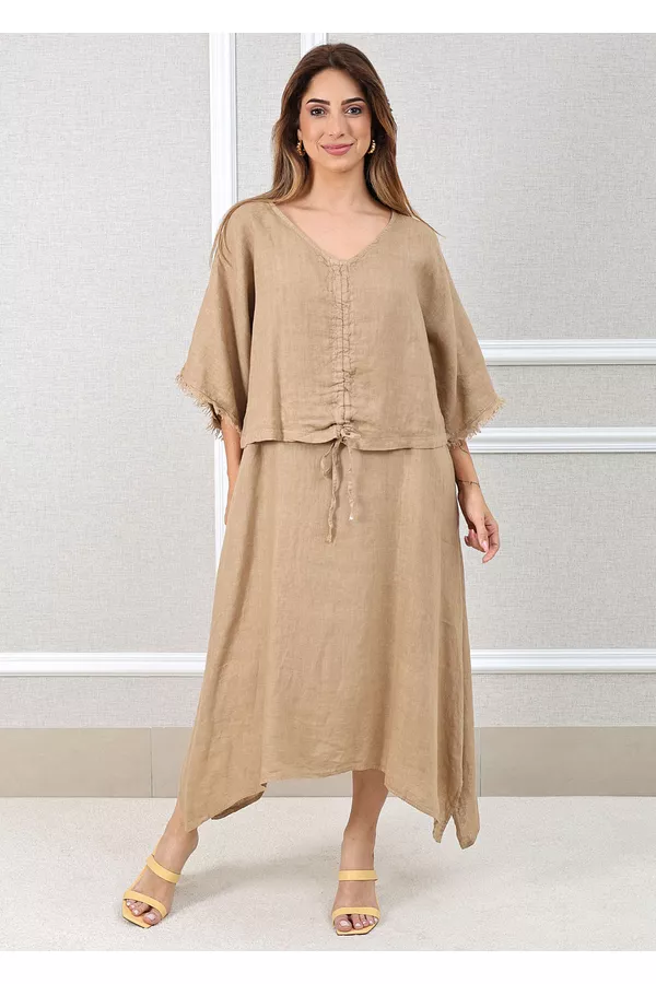 VESTIDO LÚCIA CARAMELO - Loja Linho Italiano
