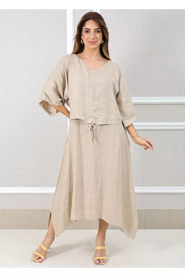 VESTIDO LÚCIA BEGE - Loja Linho Italiano