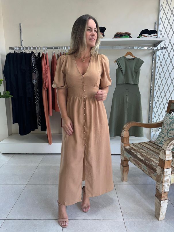 Vestido Manga - Bege