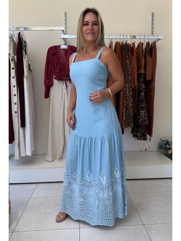 Vestido Bordado - Azul