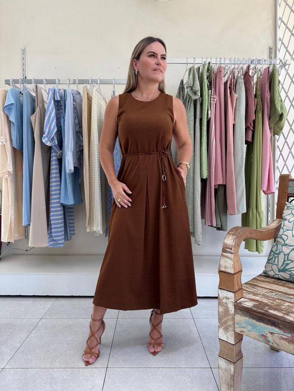Vestido Cinto - Marrom