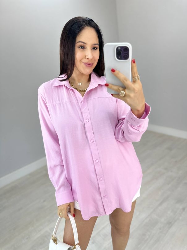 CHEMISE VISCOLINHO COSTURA FRONTAL ROSA BEBE