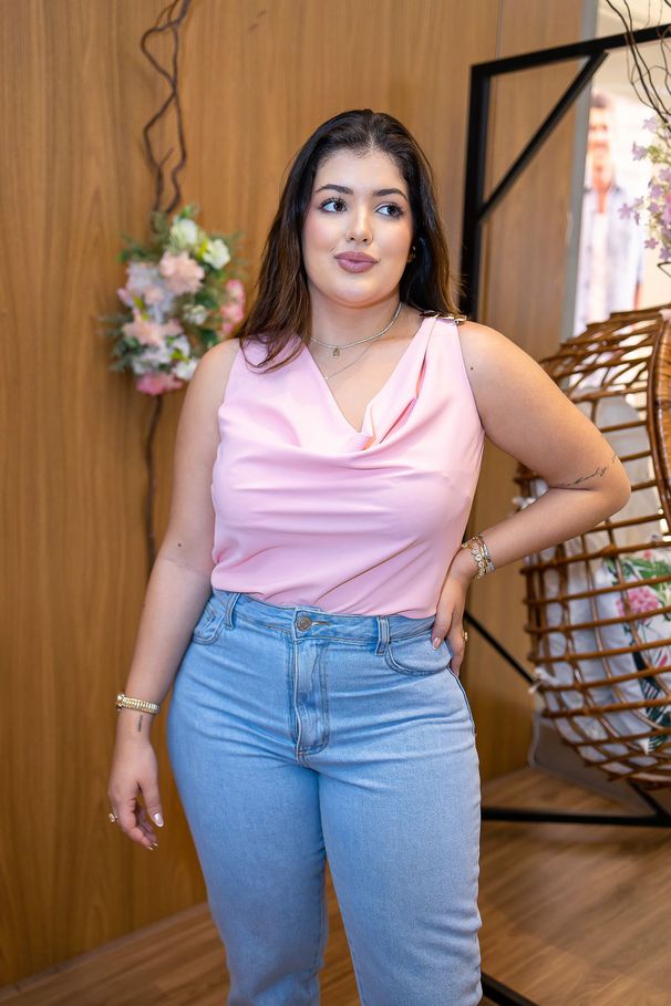 Blusa Maia em Crepe Seda Rosa com Fivela Dourada |... - LUCIOLA MAGNO