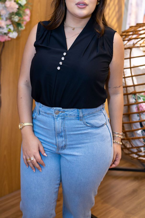 Blusa Shirley Preta | Crepe Seda com Botões Fronta... - LUCIOLA MAGNO