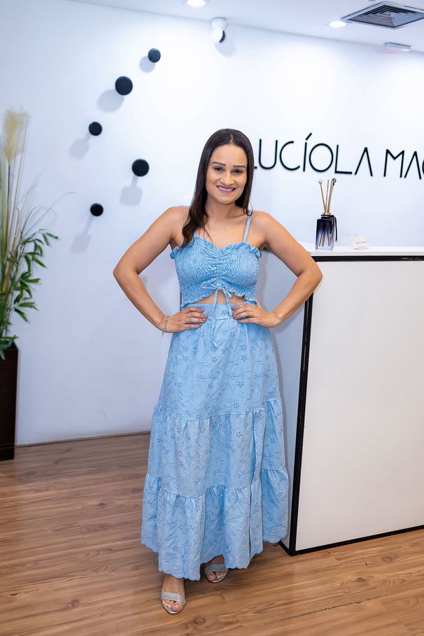 Conjunto Zoé Azul em Lese | Cropped com Alças Regu... - LUCIOLA MAGNO