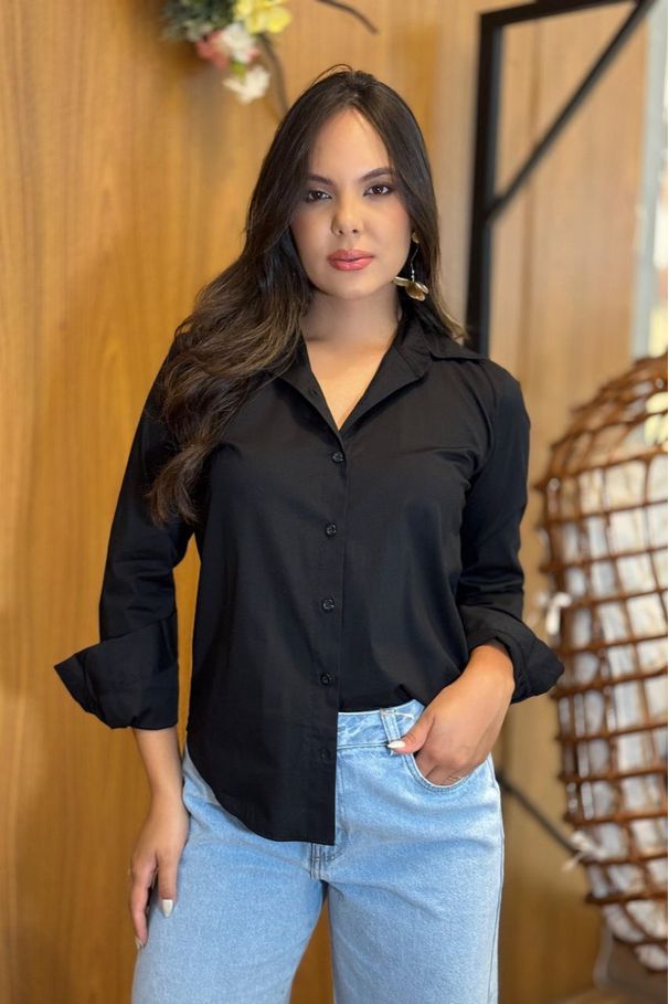 Camisa Victoria Preta em Algodão com Elastano | El... - LUCIOLA MAGNO