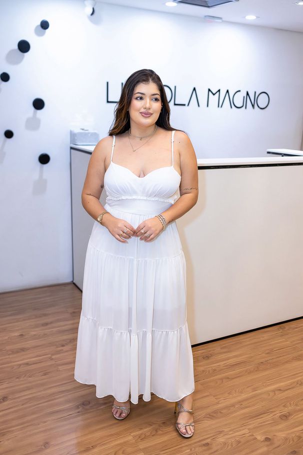 Vestido Cecília Branco | Chiffon Longuete com Baba... - LUCIOLA MAGNO