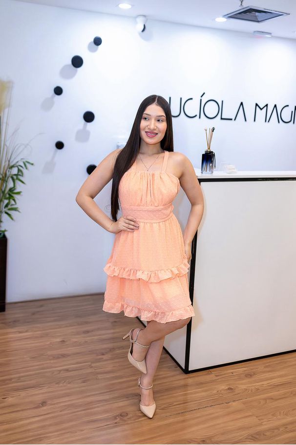 Vestido Joyce Laranja Crepe Seda | Babados e Costa... - LUCIOLA MAGNO