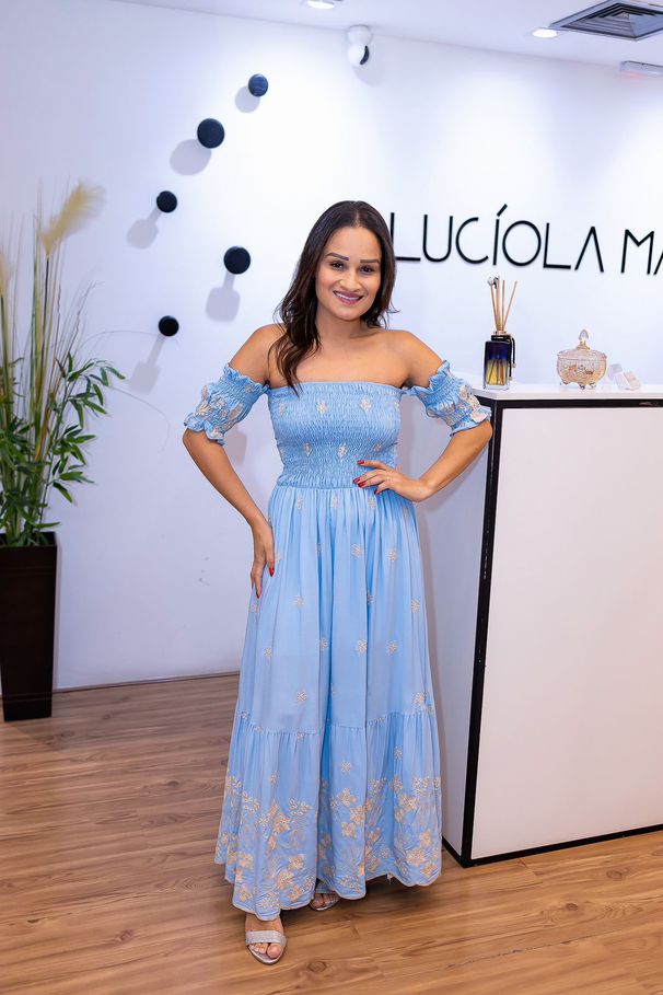 Vestido Abril Lasteque Azul Bebê | Longo com Borda... - LUCIOLA MAGNO