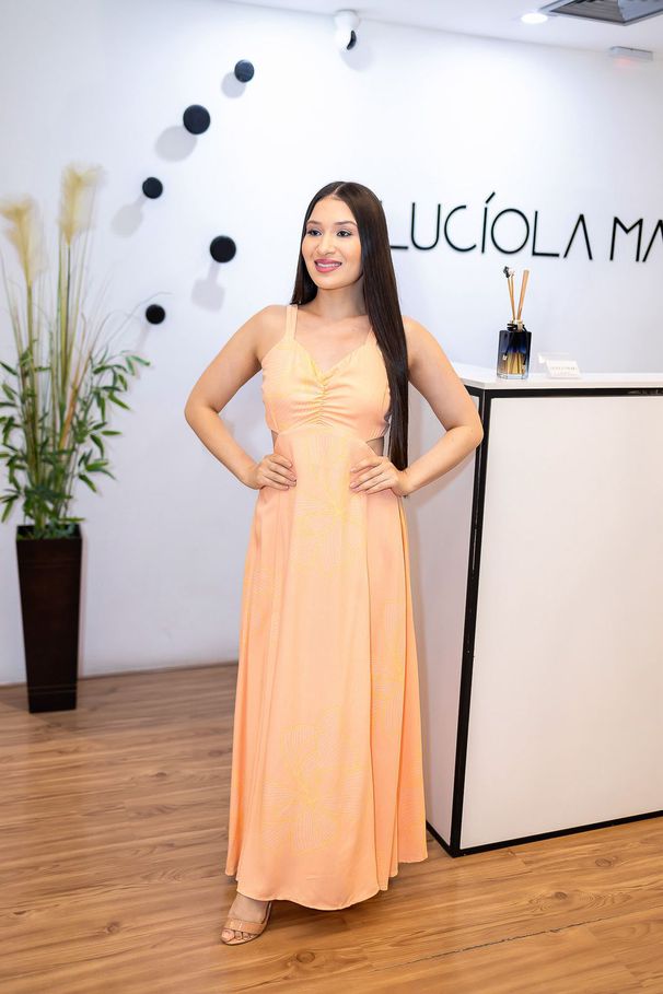 Vestido Hellen Longo Laranja em Viscose | Leveza e... - LUCIOLA MAGNO