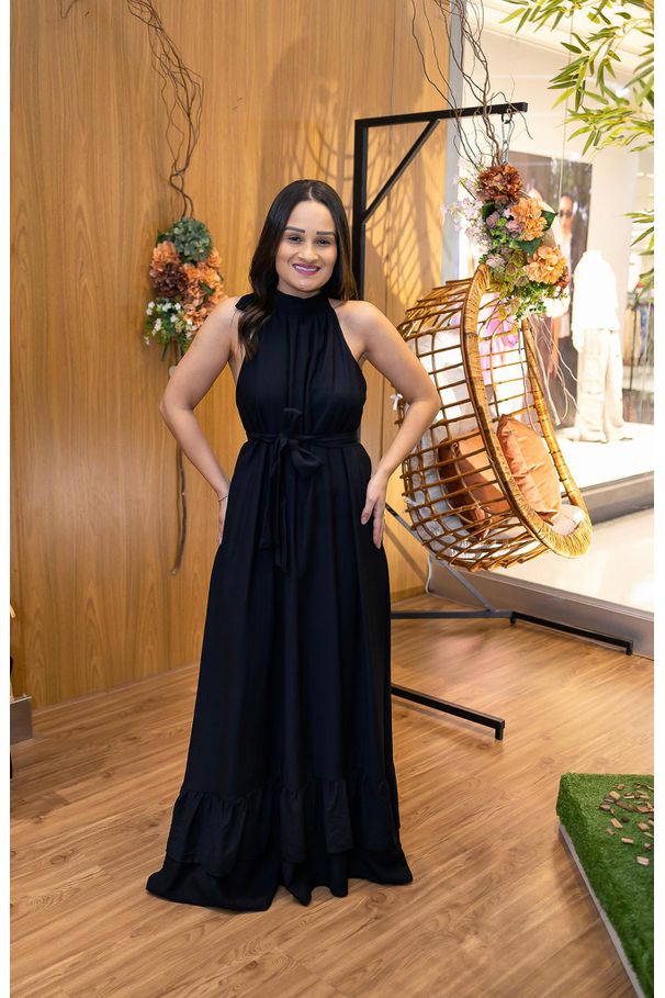 Vestido Longo Kendall em Tecido Viscolinho Preto |... - LUCIOLA MAGNO