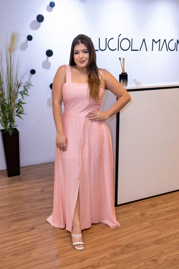 Vestido Longo Letícia em Tecido Linho Rosa Bebê | ... - LUCIOLA MAGNO