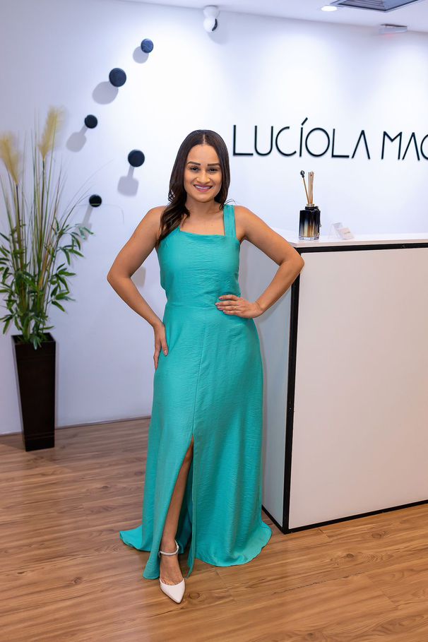 Vestido Longo Letícia em Tecido Linho Azul Água | ... - LUCIOLA MAGNO