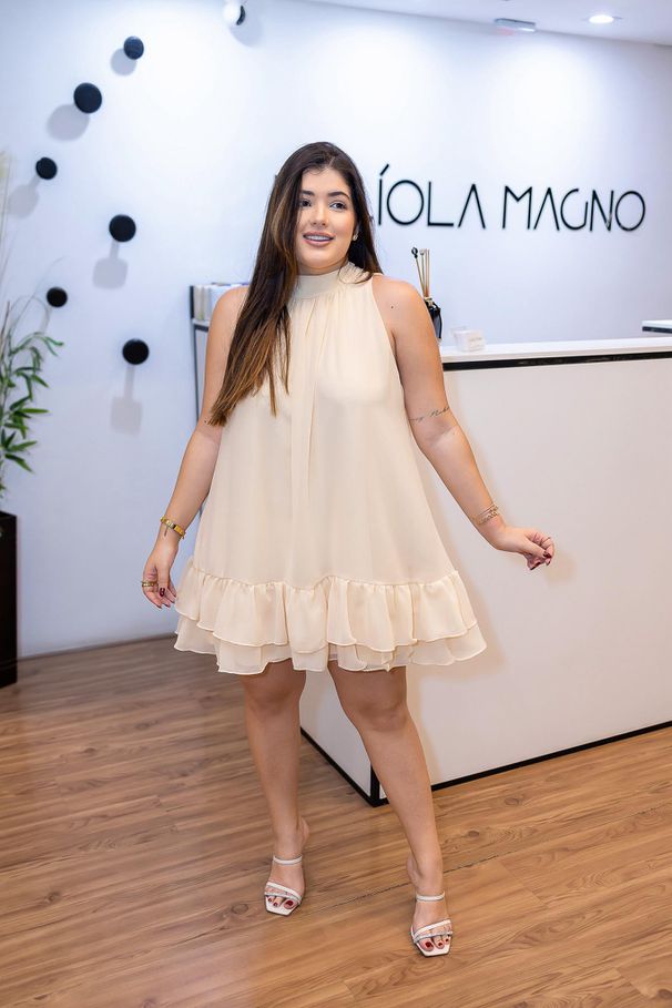Vestido Curto Luiza em Tecido Chiffon Pérola | Mod... - LUCIOLA MAGNO