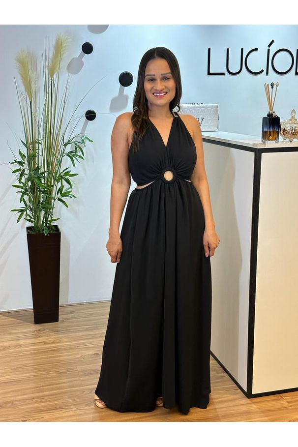 Vestido Longo Zantorine em Crepe Duna Preto | Eleg... - LUCIOLA MAGNO