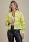 Jaqueta De Couro Pelica Patchwork Feminina Bicolor Amarelo Nina