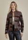 Jaqueta De Couro Pelica Patchwork Feminina Bicolor Café Michele