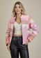 Jaqueta De Couro Pelica Patchwork Feminina Bicolor Rosa Bebê Nina