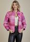Jaqueta De Couro Pelica Patchwork Feminina Bicolor Magenta Nina
