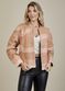 Jaqueta De Couro Pelica Patchwork Feminina Bicolor Nude Nina